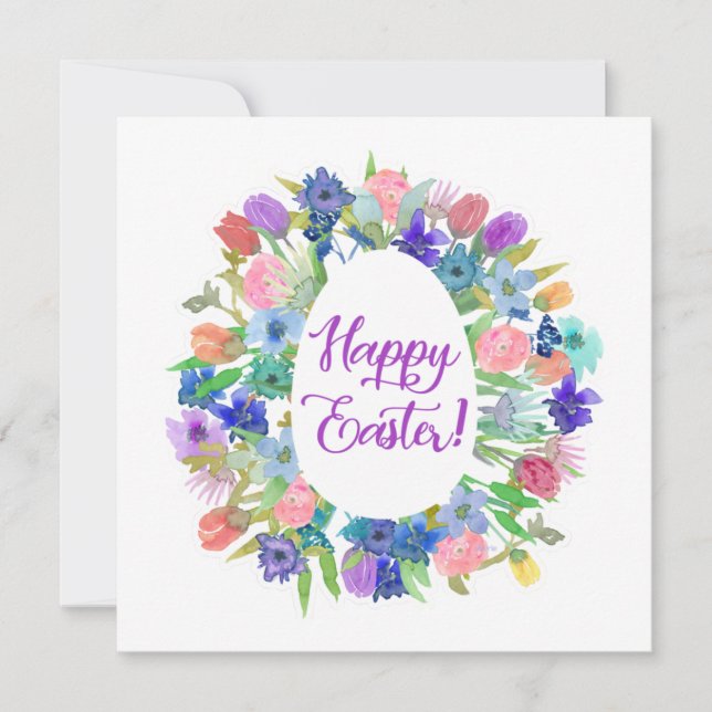 Convite Flower Egg Shaped Wreath Happy Easter (Frente)