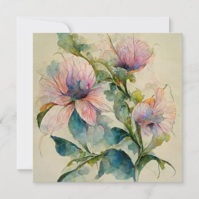 Convite Flower Floral Watercolor Pastel Painting (Frente)