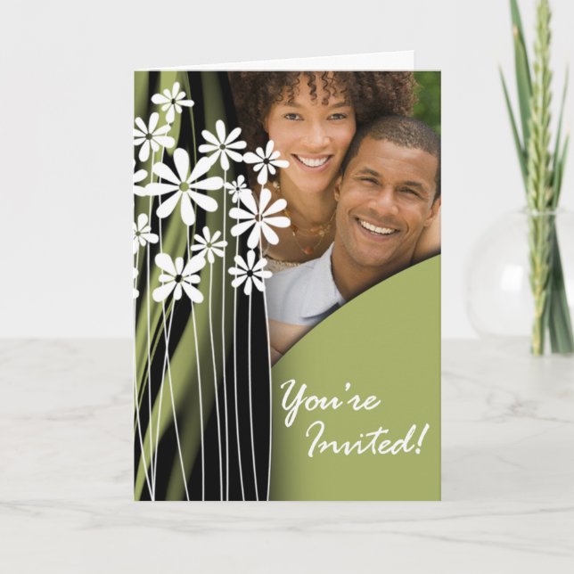 Convite Flower Garden Wedding Photo Invitation (olive) (Frente)