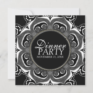 Convite Flower Jantada Tribal Preta e Branca Personalizada