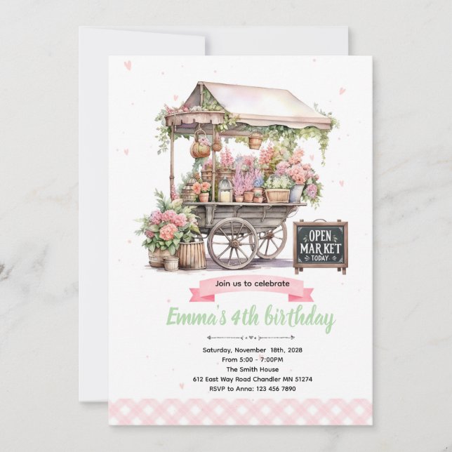 Convite Flower market birthday invitation (Frente)