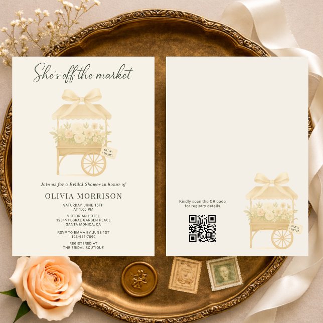 Convite Flower Market Coquette Bow QR Code Bridal Shower (Criador carregado)
