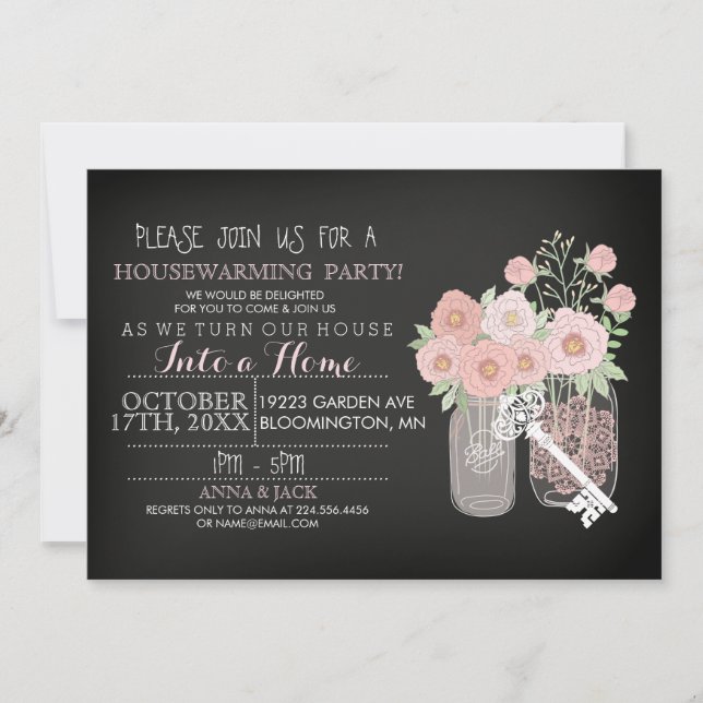 Convite Flower Mason Jar Chalkboard Invite (Frente)