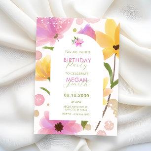 Convite Flower pastel rosa-amarelo