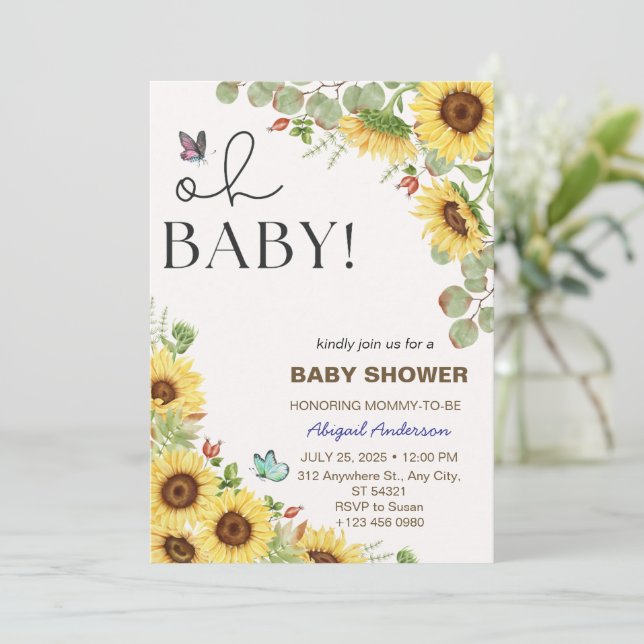 Convite Flower Sun Floral Girls Baby Shower Invitations  (Em pé/Frente)