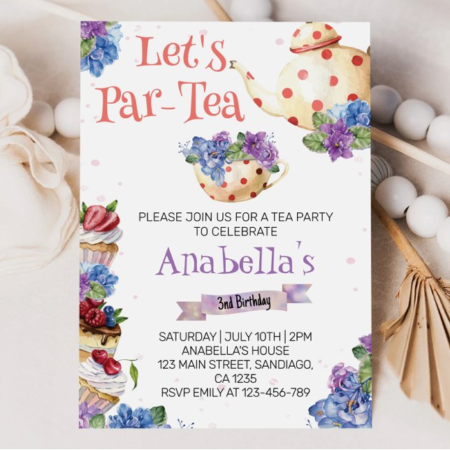 Convite Flower Tea Birthday Party Invitation (Criador carregado)