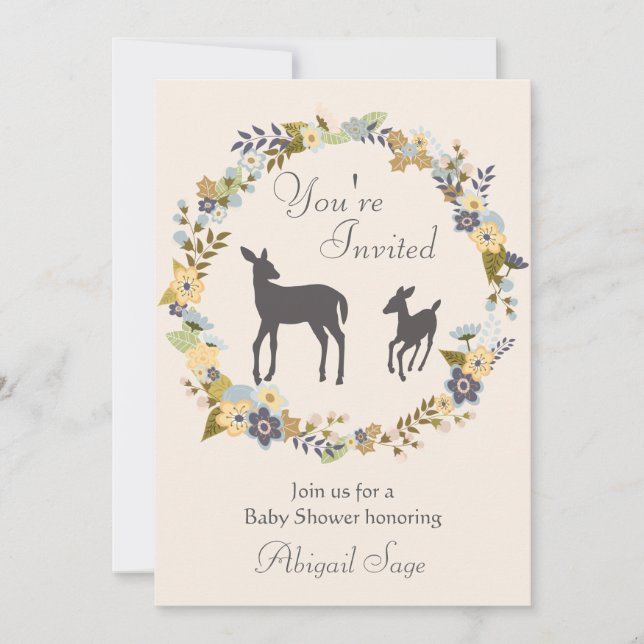 Convite Flower Wreath bonito e Chá de fraldas do veado con (Frente)
