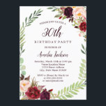 Convite Flower Wreath Burgundy aniversário de 30 anos<br><div class="desc">Convites florais mais bonito na Loja Little Bayleigh!</div>
