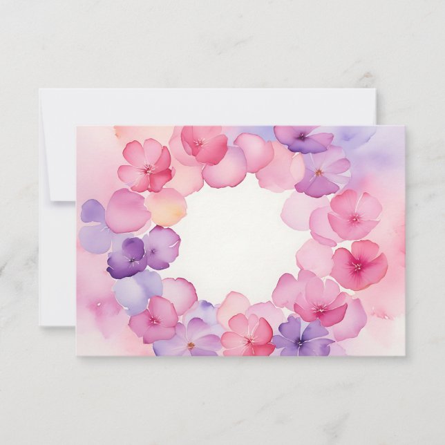 Convite Flower Wreath Pink and Purple Floral Frame Design (Frente)