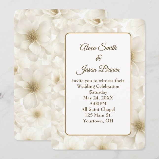 Convite Flowers de Marfim de Casamento (Frente/Verso)