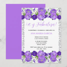 Convite Flowers & Diamonds Feminine 40th Birthday Spanish