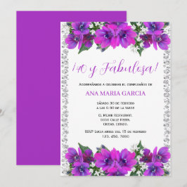 Convite Flowers & Diamonds Feminine 40th Birthday Spanish