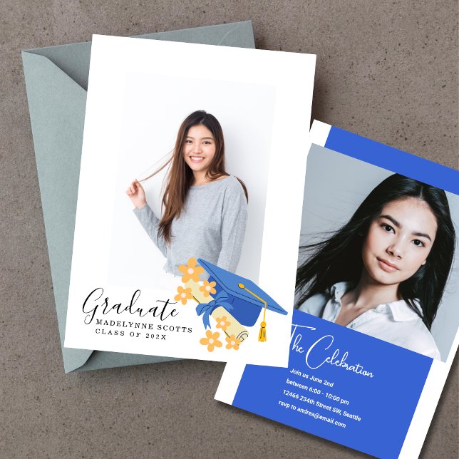 Convite Flowers Graduate Photo Invitation (Criador carregado)