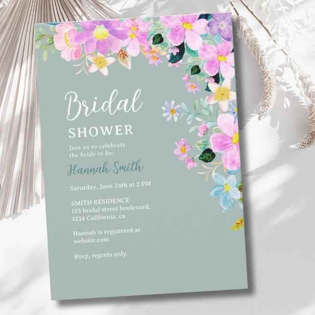 Convite Flowers in pink tones boho summer Bridal Shower (Criador carregado)