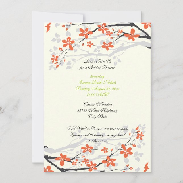 Convite Flowers orange lime green bridal shower invitation (Frente)