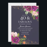 Convite Flowers Rosa, Festa Roxa de aniversário de 40 anos<br><div class="desc">Flores Rosa Brilhantes Convite de festas aniversário de 40 anos púrpura Ver coleção correspondente em Niche e Nest Store</div>