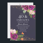 Convite Flowers Rosa, Festa Roxa de aniversário de 40 anos<br><div class="desc">Flores Rosa Brilhantes Convite de festas aniversário de 40 anos púrpura Ver coleção correspondente em Niche e Nest Store</div>