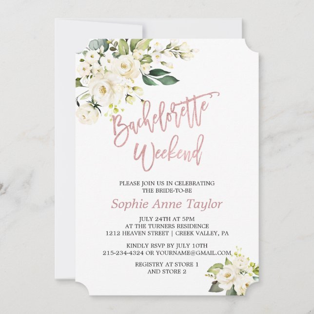 Convite Flowersl Rosa Dourado Bachelorette Weekend (Frente)