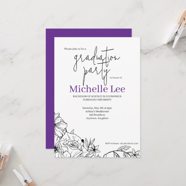 Convite Flowery Bright Graduation Party (Frente/Verso In Situ)