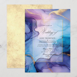 Convite Flowing Roxo, Azul e Dourado Tinta Alcoólica Casam