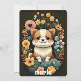 Convite Fluffy Corgi Dog Puppy Birthday Retro Cutrinho