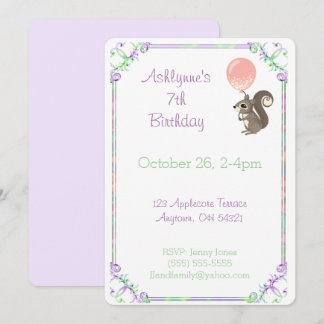 Convite Fluffy Squirrel with Pink Balloon Birthday Custom