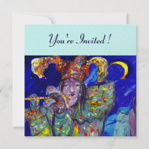 Convite FLUTIS EM AZUL, papel metálico dourado