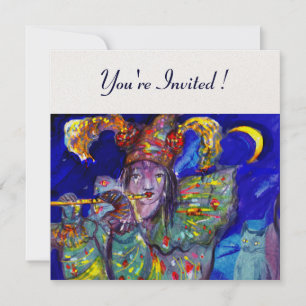 Convite FLUTIST IN BLUE Champagne Festa de aniversário Inv