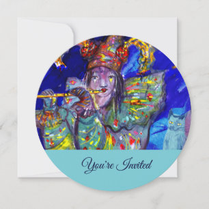 Convite FLUTIST IN BLUE Champagne Festa de aniversário Inv