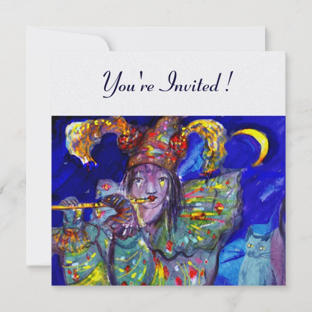 Convite FLUTIST IN BLUE Venetian Carnival (Frente)