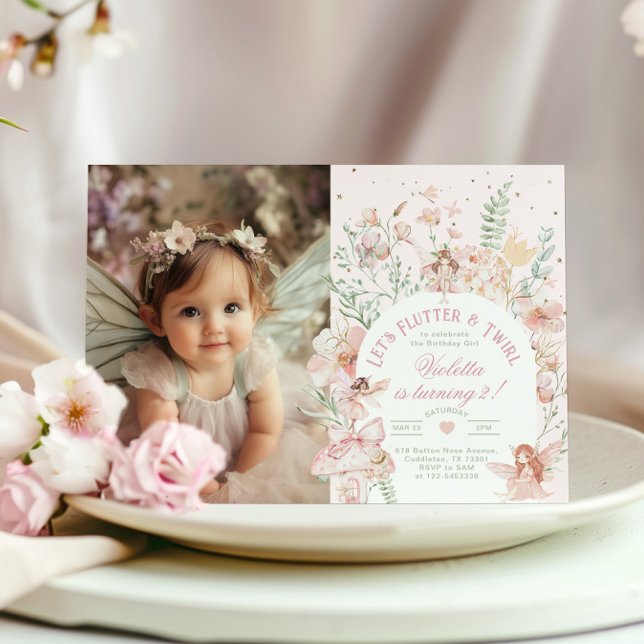 Convite Flutter and Twirl Fairy princess Any Age BIrthday (Criador carregado)