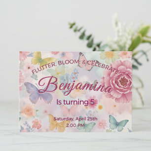 Convite Flutter Bloom Celebre Menina Aniversariante Rosa P