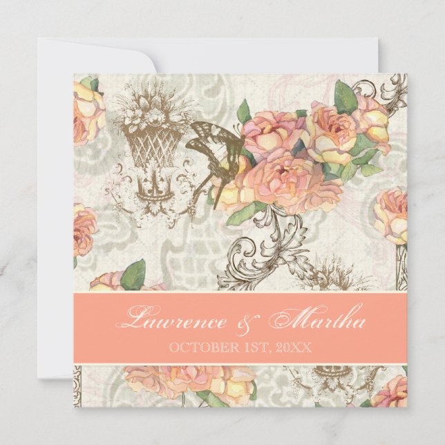 Convite Flutterbyes 'n Rosa Elegant Wedding (Frente)