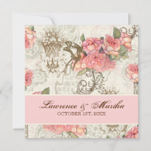 Convite Flutterbyes 'n Rosa Elegante Casamento - Rosa