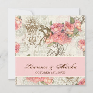 Convite Flutterbyes 'n Rosa Elegante Casamento - Rosa