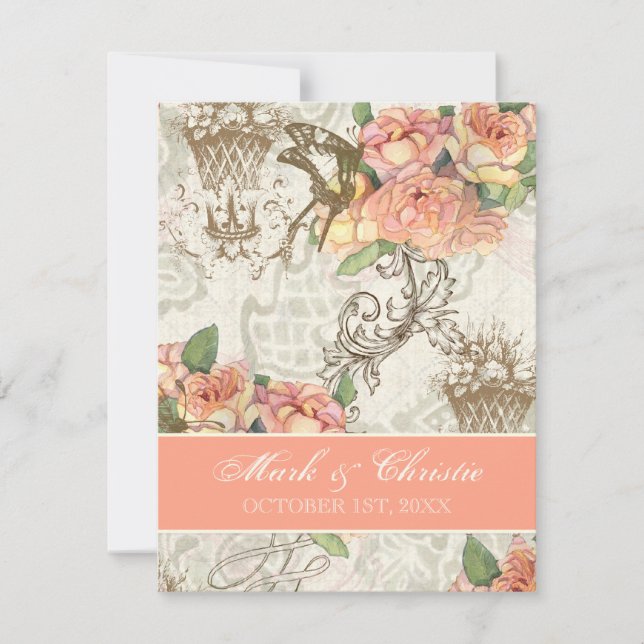 Convite Flutterbyes 'n Rosa Elegante Invitation (Frente)