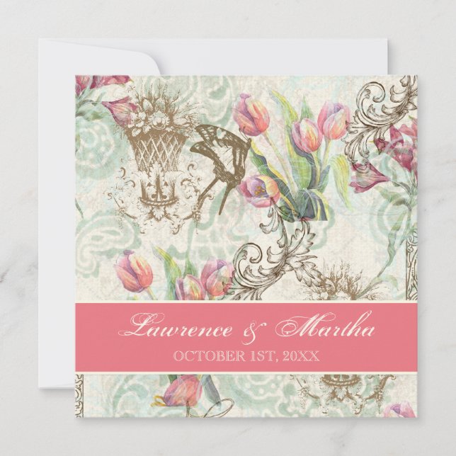 Convite Flutterbyes 'n Tulips Elegant Wedding (Frente)