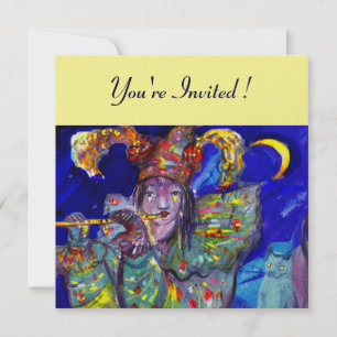 Convite FLUTUAÇÃO EM AZUL, papel metálico dourado