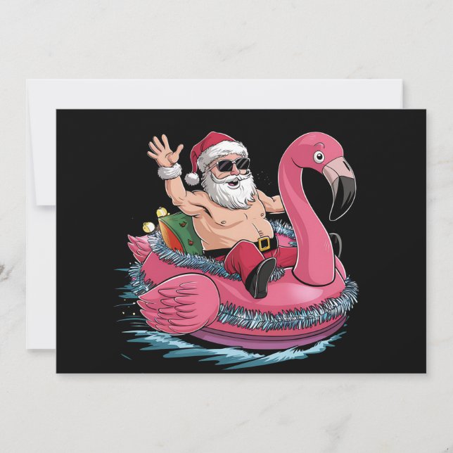 Convite Flutuador de Flamingo de Natal no Verão de Julho (Frente)