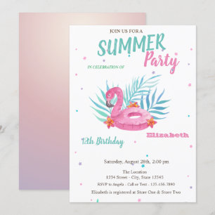 Convite Flutuador de Piscina Flamingo Festa de Aniversário
