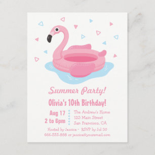 Convite Flutuador de Piscina Flamingo Rosa Aniversário de