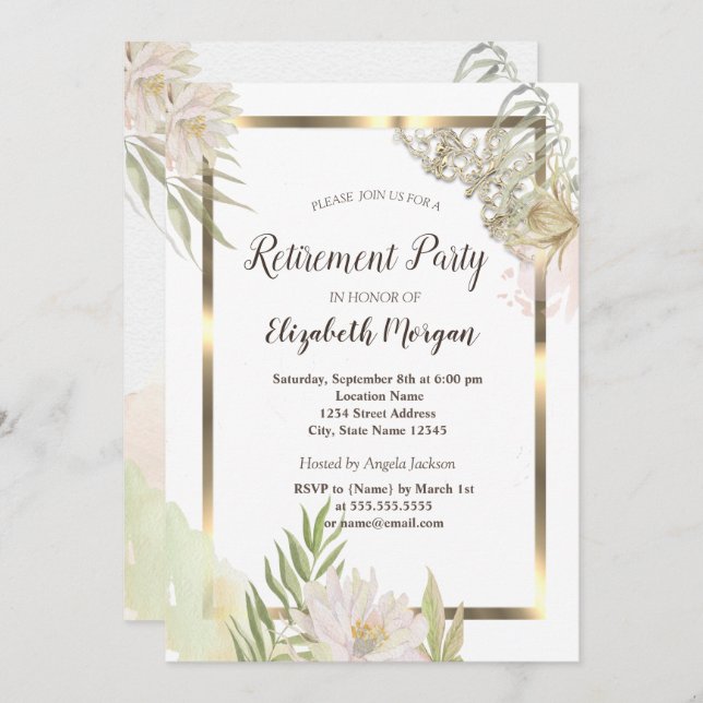 Convite Flutuantes de Aquarela: Redução Dourada de quadros (Frente/Verso)