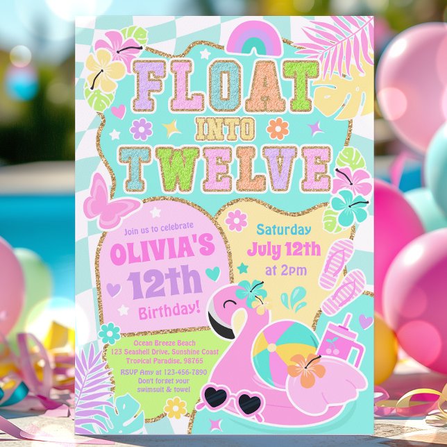 Convite Flutuar Em Doze Aniversário de Menina Preparatória (Criador carregado)