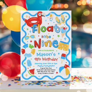 Convite Flutuar no Nono Aniversário de Festa de Piscina de