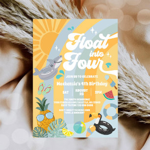Convite Flutue em Quatro Verão Tropical Aniversário de 4 a