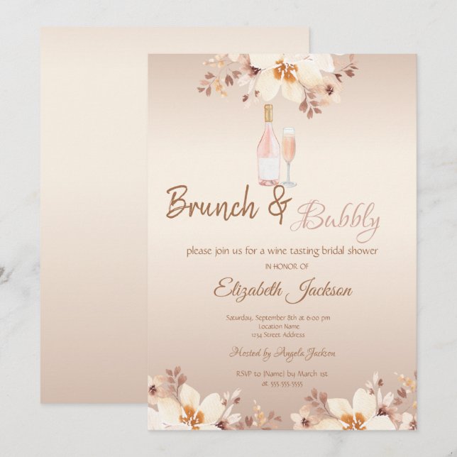 Convite Fluxo de Champanhe Bege Brunch & Bubbly Chá de Noi (Frente/Verso)