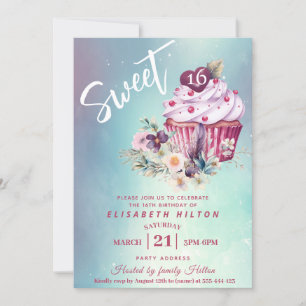 Convite Fluxo floral de cor-de-água cinzenta do cupcake mo