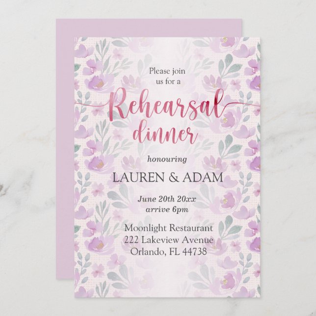 Convite Fluxo floral de Peony Lilac e Pink (Frente/Verso)