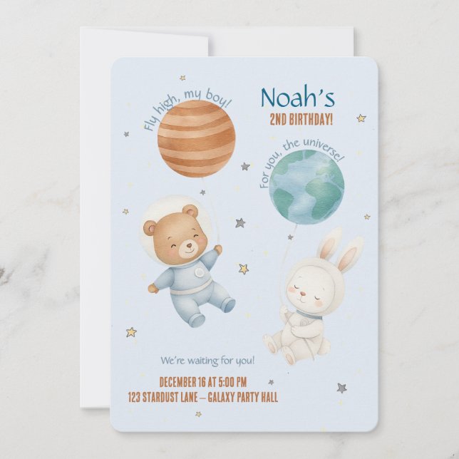 Convite Fly High, Little Astronaut  (Frente)