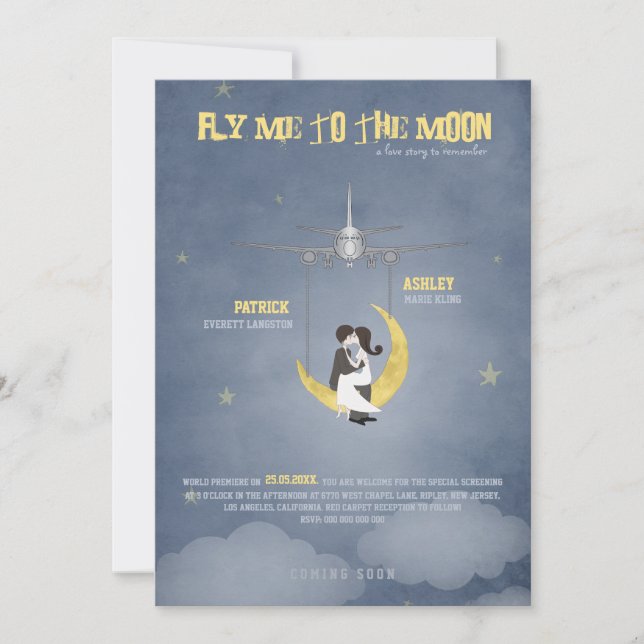 Convite Fly Me to The Moon 2 - Poster de Filme - Casamento (Frente)